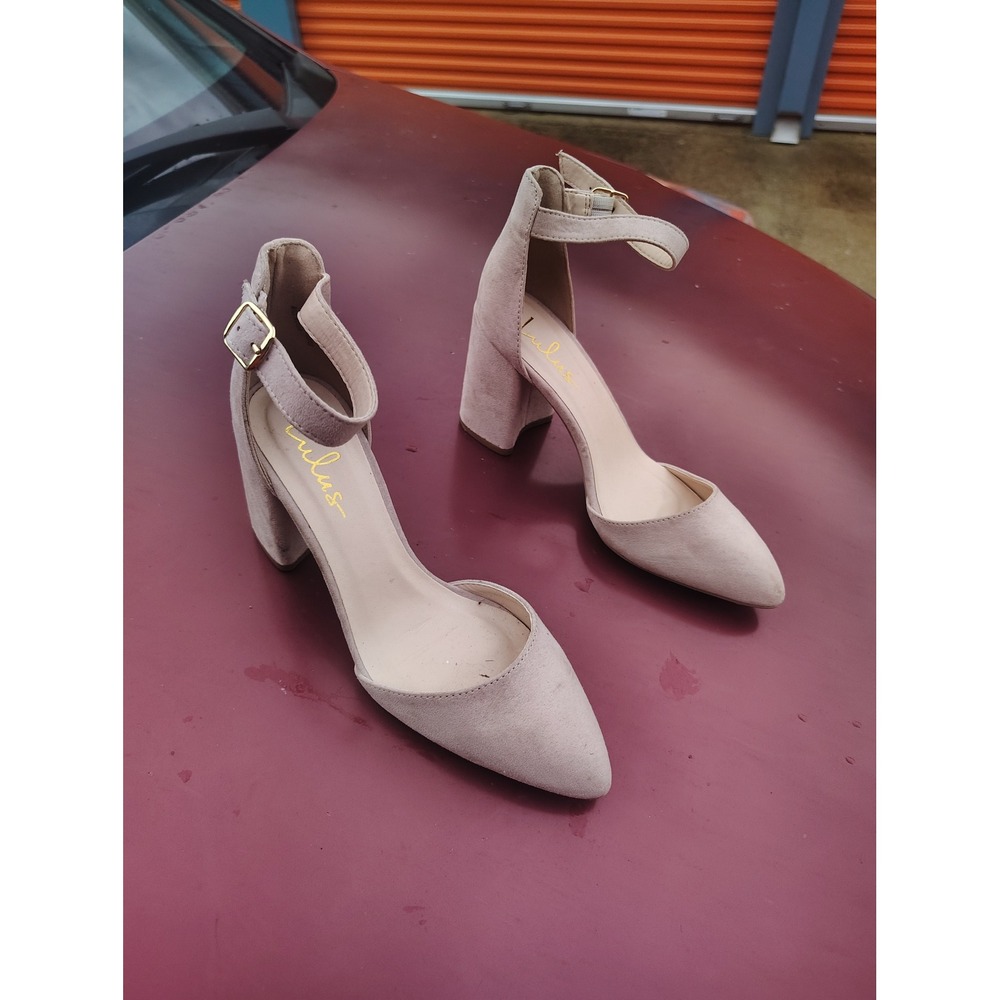 Lulus Taylor Light Beige‎ Suede Ankle Strap Pointed Toe Block Heels Womens 9